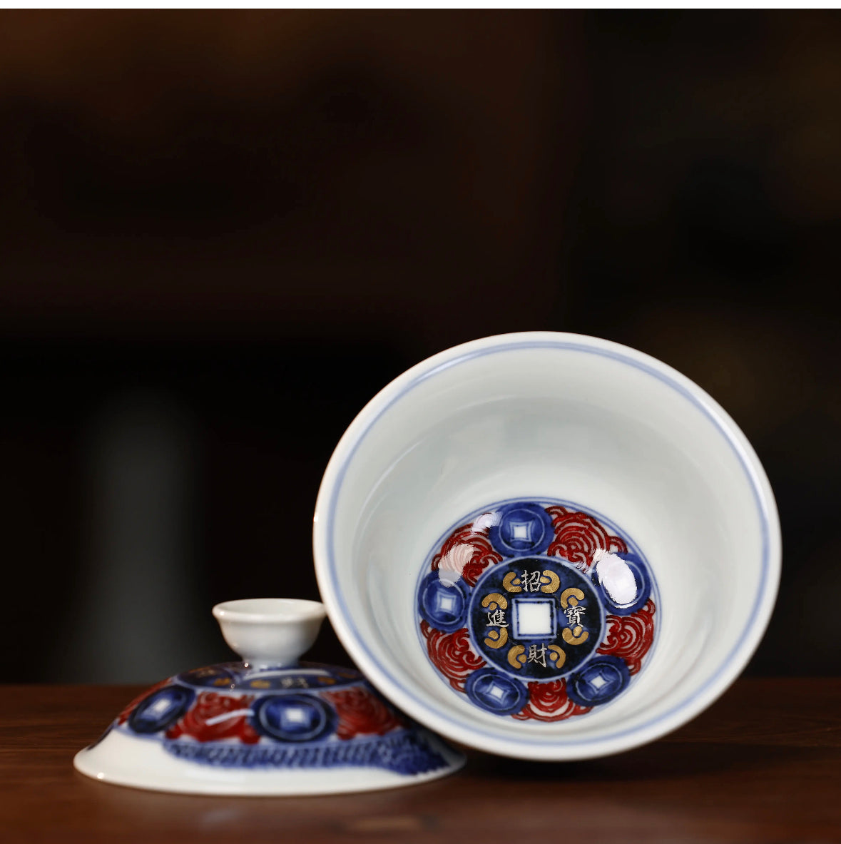 YongMingShangWan YouLiHong LongZhuanQianKun QingHua GaiWan 永明尚玩 釉里红 龙转乾坤 青花盖碗