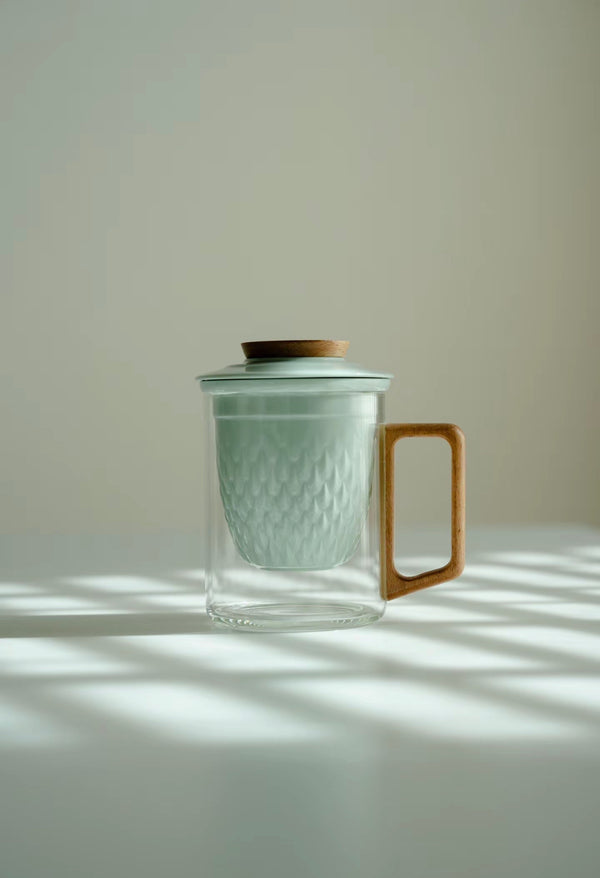 400cc Glass TeaCup  with Tea Strainer and Lid