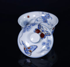 YiPuTang YouLiHong  GoldsilverCuoButterflyWen QingHua GaiWan 屹朴堂 釉里红 金银错蝴蝶纹 青花盖碗