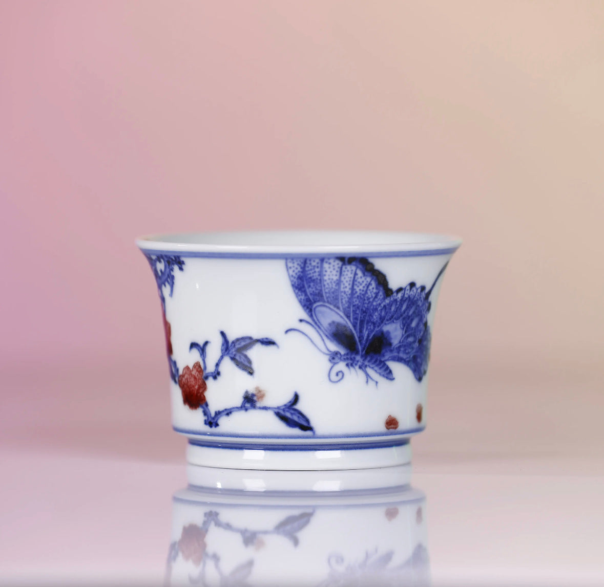 YiPuTang YouLiHong DieLianHua ZhiKou Cup 屹朴堂 釉里红 蝶恋花 直口杯