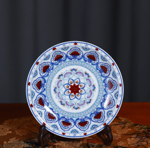 Handcrafted Underglaze Red DunHuang BaoXiang Flower Pattern QingHua HuCheng with Hand-drawing from YiPuTang