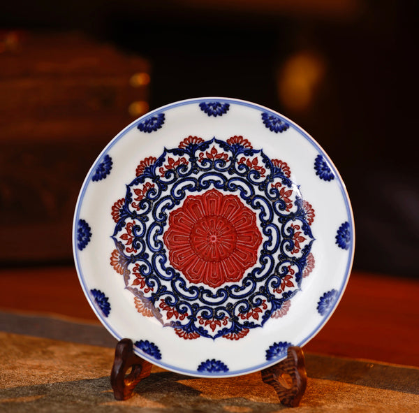 Handcrafted Underglaze Red Flower Pattern QingHua HuCheng with Hand-drawing from YongMingShangWan