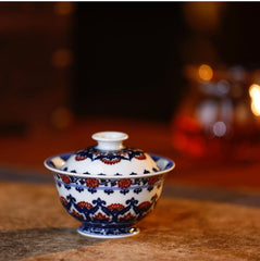 YongMingShangWan YouLiHong BaoiangHua  QingHua GaiWan  永明尚玩 釉里红 宝相花 青花盖碗