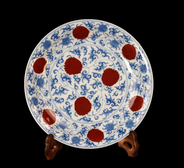 Handcrafted Underglaze Red Chrysanthemum Pattern QingHua HuCheng with Hand-drawing from YiPuTang