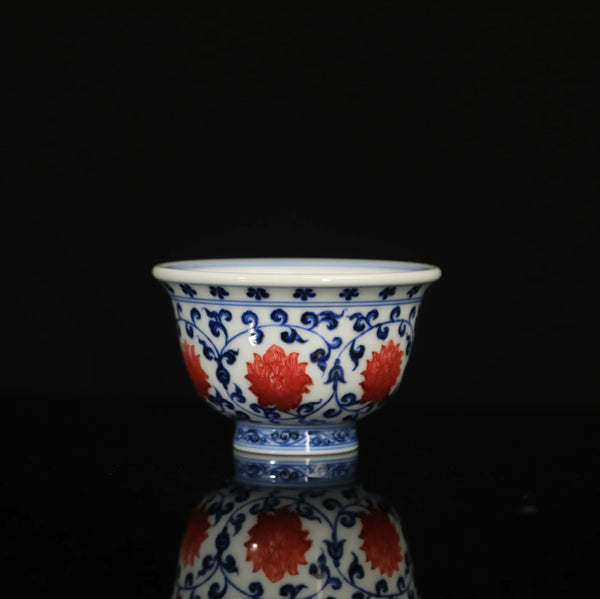 Handcrafted Underglaze Red Chrysanthemum Pattern QingHua Master Cup with Hand-drawing from YiPuTang