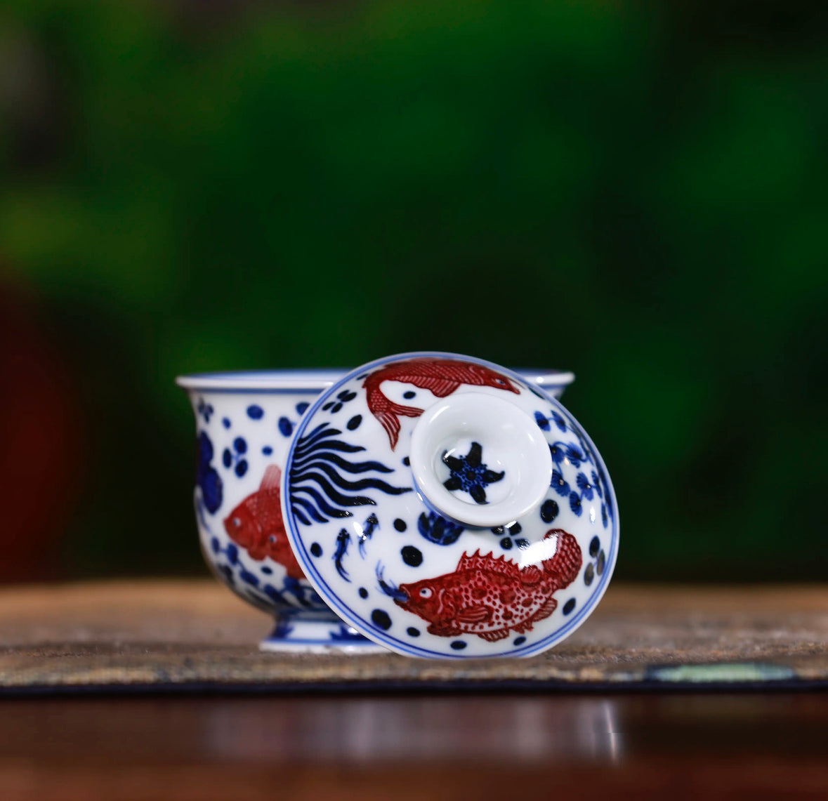 YongMingShangWan YouLiHong YuZao BuDai GaiWan  永明尚玩 釉里红 鱼藻 布袋盖碗