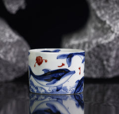 YiPuTang YouLiHong Dolphin Dandelion ZhiKou Cup  屹朴堂  釉里红 海豚蒲公英 直口杯