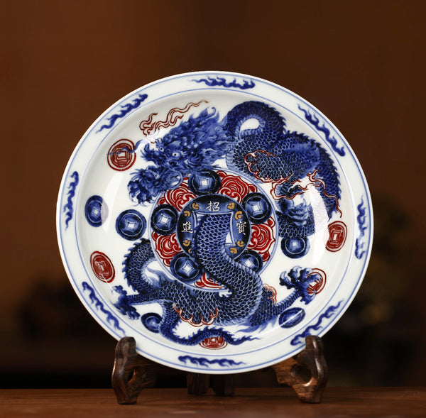 Handcrafted Underglaze Red Dragon QingHua HuCheng with Hand-drawing from YongMingShangWan