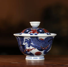 YongMingShangWan YouLiHong LongZhuanQianKun QingHua GaiWan 永明尚玩 釉里红 龙转乾坤 青花盖碗