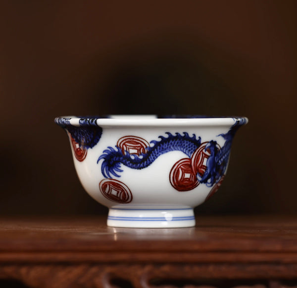 Handcrafted Underglaze Red Dragon QingHua Master Cup with Hand-drawing from YongMingShangWan