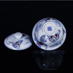 YiPuTang YouLiHong  GoldsilverCuoButterflyWen QingHua GaiWan 屹朴堂 釉里红 金银错蝴蝶纹 青花盖碗