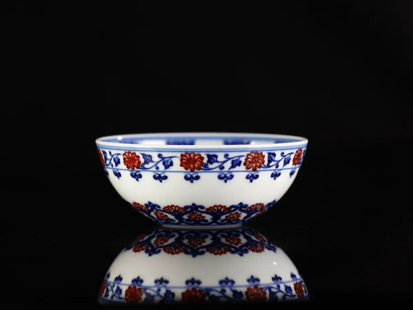 Handcrafted Underglaze Red Flower Pattern QingHua Master Cup with Hand-drawing from YongMingShangWan