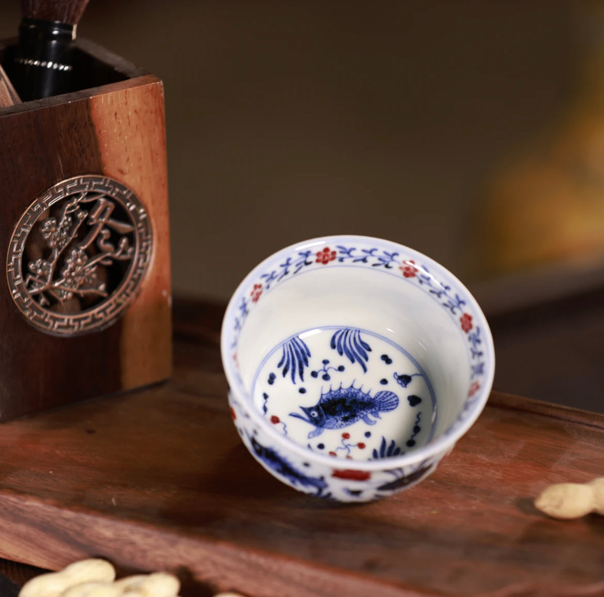 YiPuTang YouLiHong YuZaoWen LuShi Cup    屹朴堂 釉里红 鱼藻纹 炉式杯