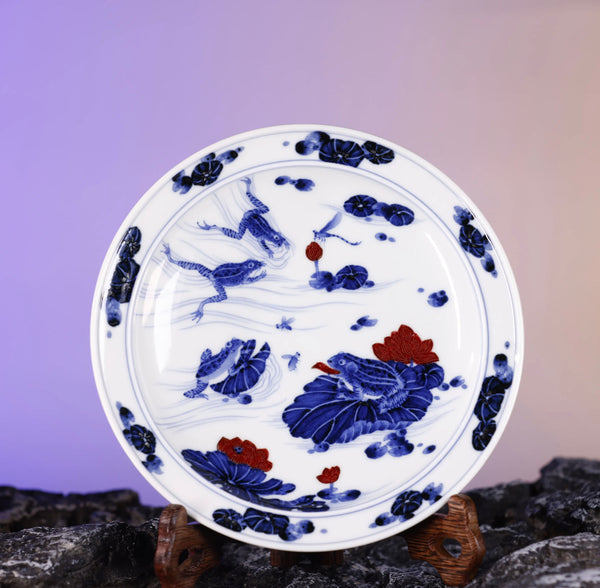 Handcrafted Underglaze Red Frog Pattern QingHua HuCheng with Hand-drawing from YiPuTang