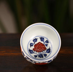 YongMingShangWan YouLiHong ChanZhiPeony LuShi Cup 永明尚玩 釉里红  缠枝牡丹 炉式杯