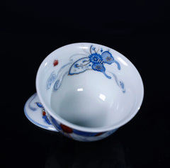 YiPuTang YouLiHong  GoldsilverCuoButterflyWen QingHua GaiWan 屹朴堂 釉里红 金银错蝴蝶纹 青花盖碗