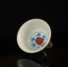 YiPuTang YouLiHong TuanJuWen YaShouCup  屹朴堂 釉里红 团菊纹 压手杯