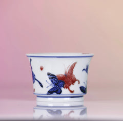 YiPuTang YouLiHong DieLianHua ZhiKou Cup 屹朴堂 釉里红 蝶恋花 直口杯