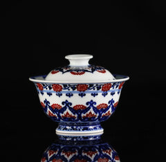 YongMingShangWan YouLiHong BaoiangHua  QingHua GaiWan  永明尚玩 釉里红 宝相花 青花盖碗