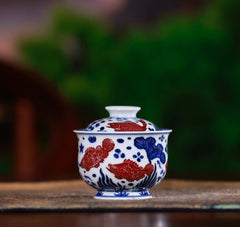 YongMingShangWan YouLiHong YuZao BuDai GaiWan  永明尚玩 釉里红 鱼藻 布袋盖碗