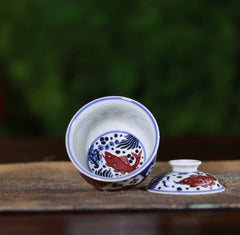 YongMingShangWan YouLiHong YuZao BuDai GaiWan  永明尚玩 釉里红 鱼藻 布袋盖碗